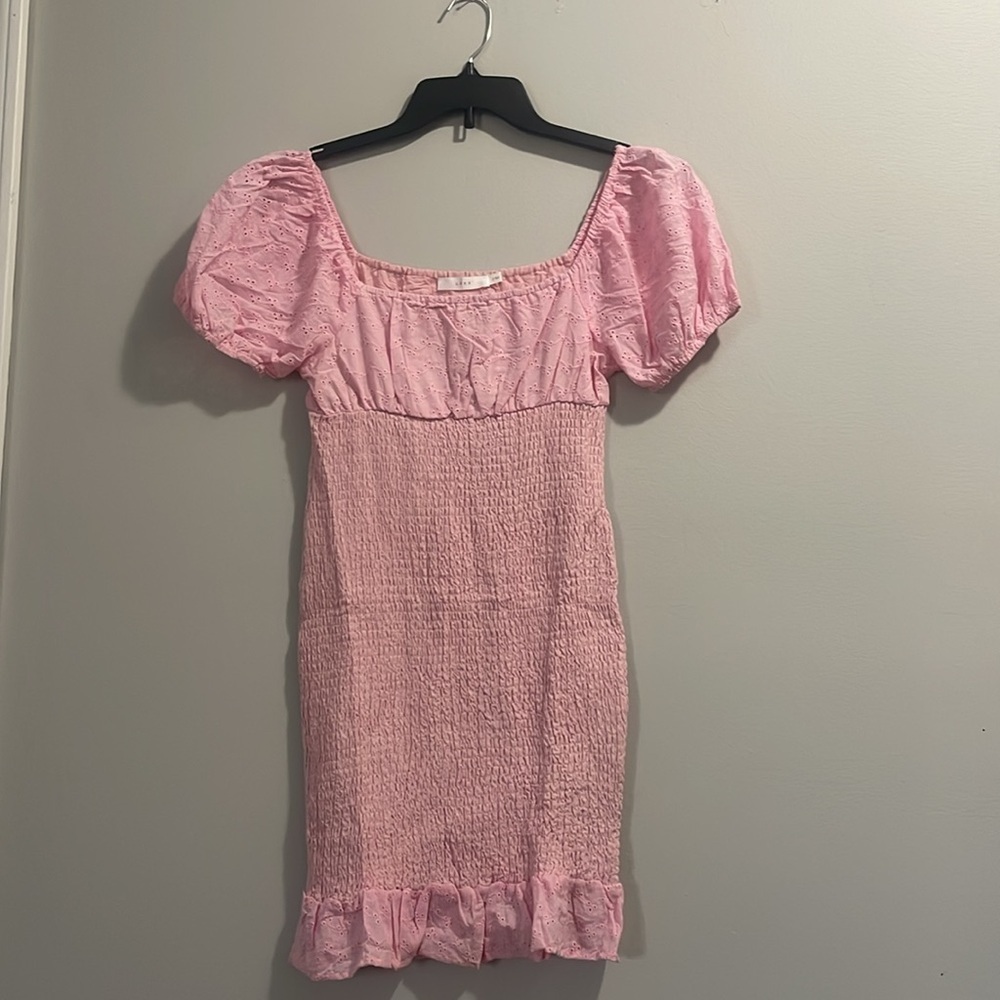 Lush Pink Cinched Puff Sleeve Mini Dress - Picture 3 of 9